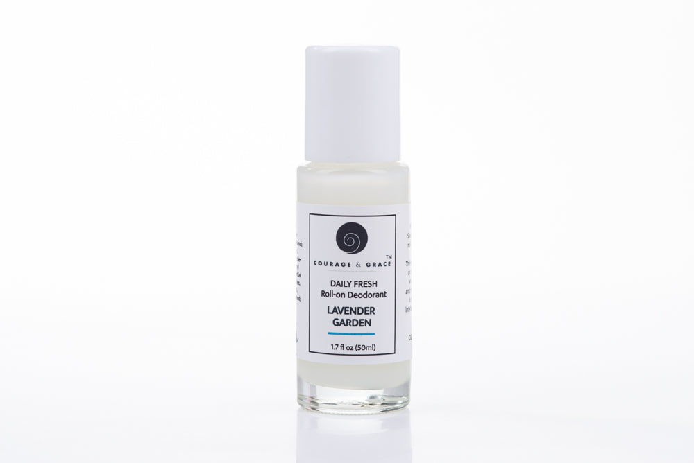 A white bottle of aluminum-free magnesium based roll-on deodrant.