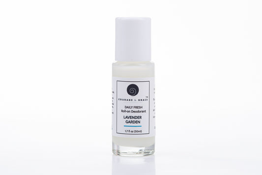 A white bottle of aluminum-free magnesium based roll-on deodrant.